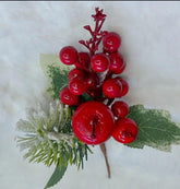 Crenguță artificială de Crăciun cu măr roșu și bobițe 10/set